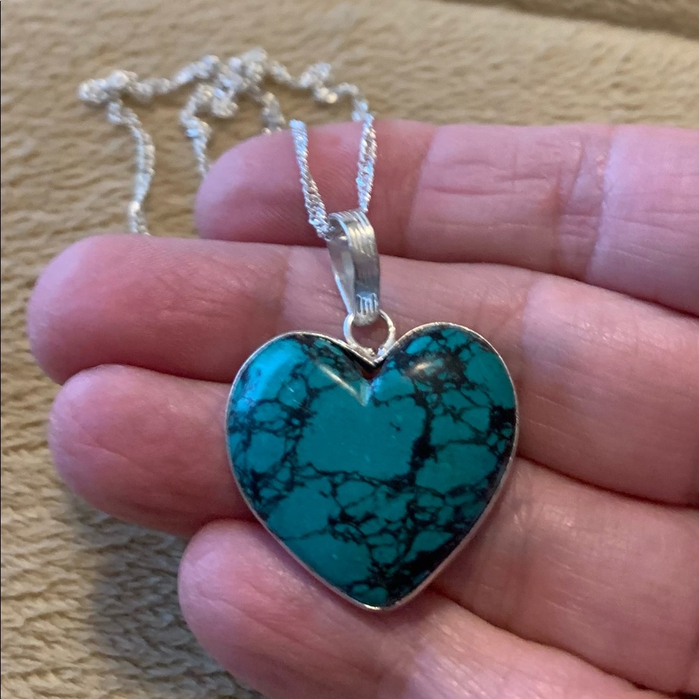New Turquoise Heart Sterling Silver Necklace